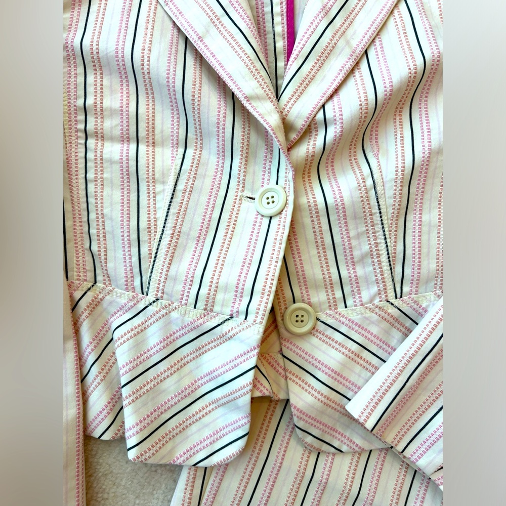 Nine and Co Stripped Stretchy Set Jacket Blazer and Capris Pants Off White Pink - Picture 4 of 6